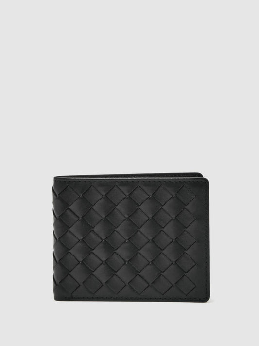 Reiss Offer - Leather Large Lattice-Effect Wallet in Black