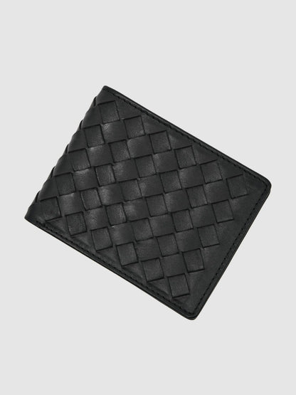 Reiss Offer - Leather Large Lattice-Effect Wallet in Black