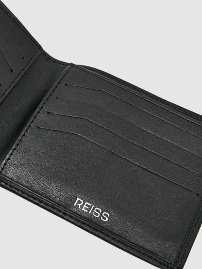 Reiss Offer - Leather Large Lattice-Effect Wallet in Black