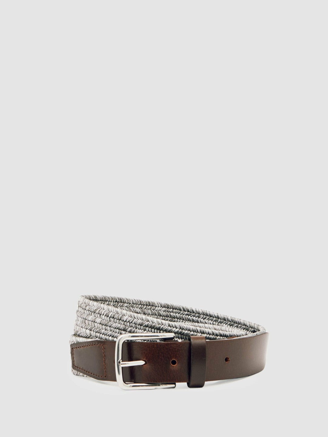 Reiss Featured - Webbing Belt With Leather Trim in Soft Grey