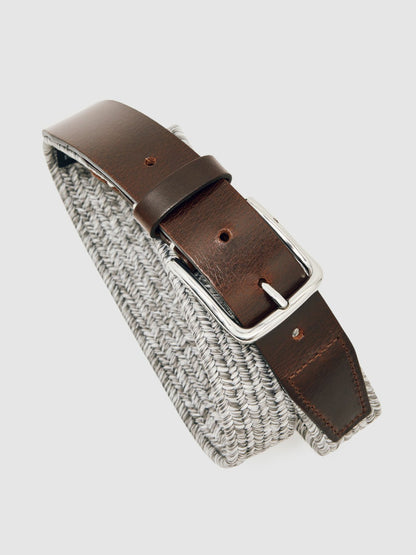 Reiss Featured - Webbing Belt With Leather Trim in Soft Grey