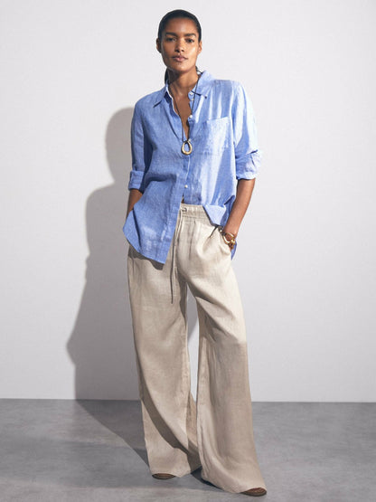 Reiss Petite Linen-Blend Wide-Leg Trousers in Neutral