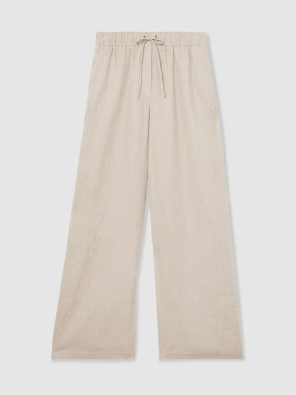 Reiss Petite Linen-Blend Wide-Leg Trousers in Neutral