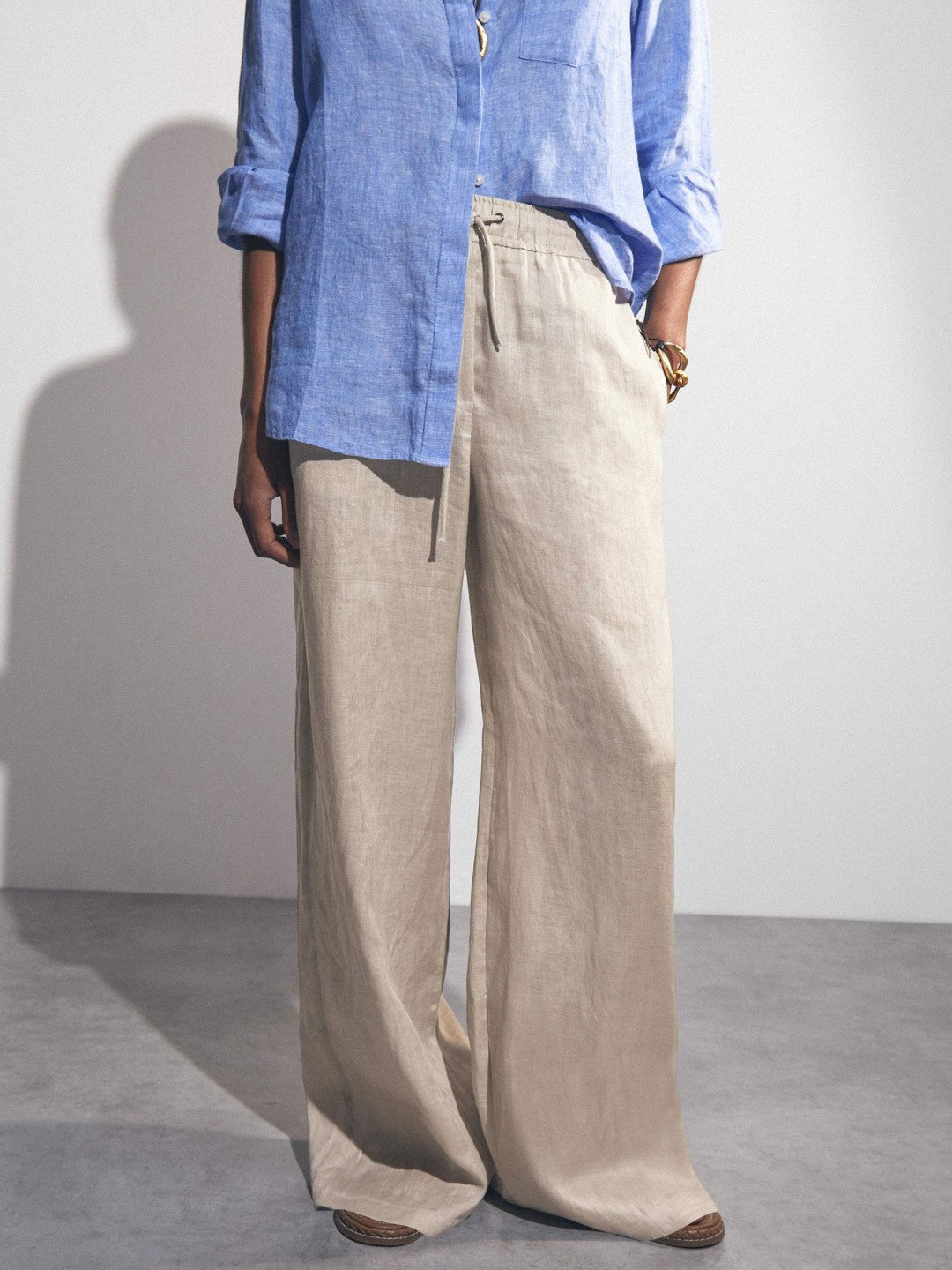 Reiss Petite Linen-Blend Wide-Leg Trousers in Neutral