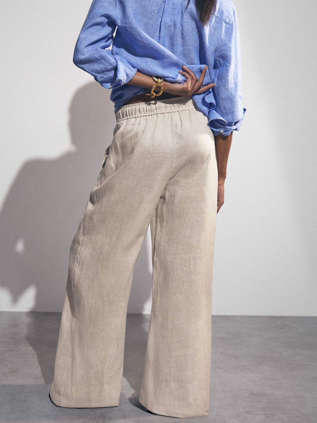 Reiss Petite Linen-Blend Wide-Leg Trousers in Neutral