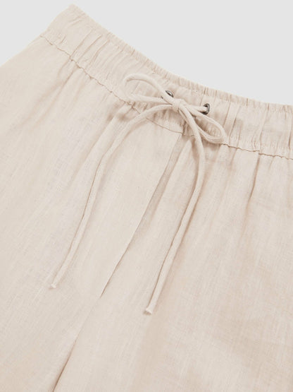 Reiss Petite Linen-Blend Wide-Leg Trousers in Neutral
