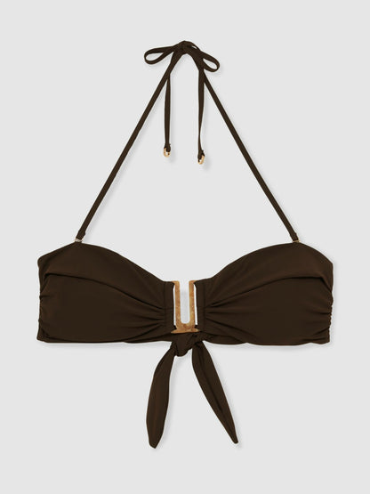 Reiss Affordable - Removable Strap Bandeau Bikini Top in Chocolate