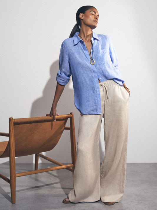 Reiss Savings - Linen-Blend Wide-Leg Trousers in Neutral