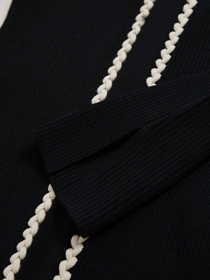 Reiss Craft-Stitch Rib-Knit Top in Navy/White