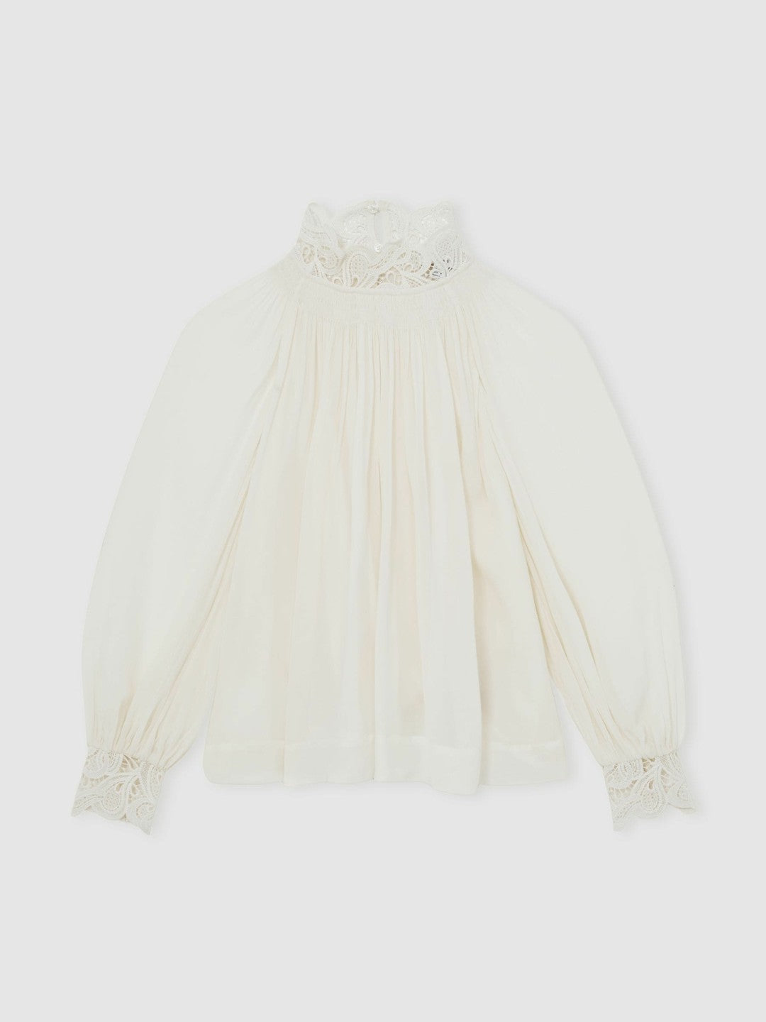 Reiss Popular Choice - Lace-Trim Draped Chiffon Top in Cream