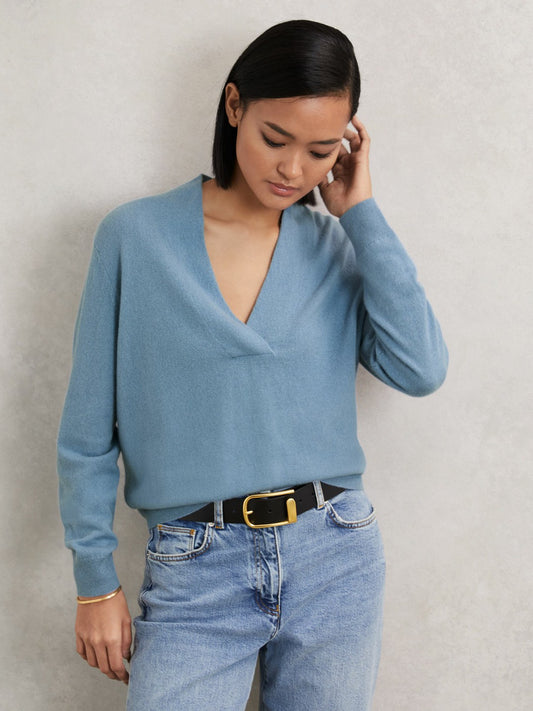 Reiss Best Seller - Cashmere V-Neck Jumper in Blue