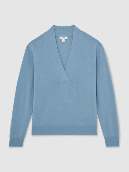 Reiss Best Seller - Cashmere V-Neck Jumper in Blue