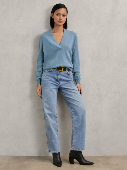 Reiss Best Seller - Cashmere V-Neck Jumper in Blue