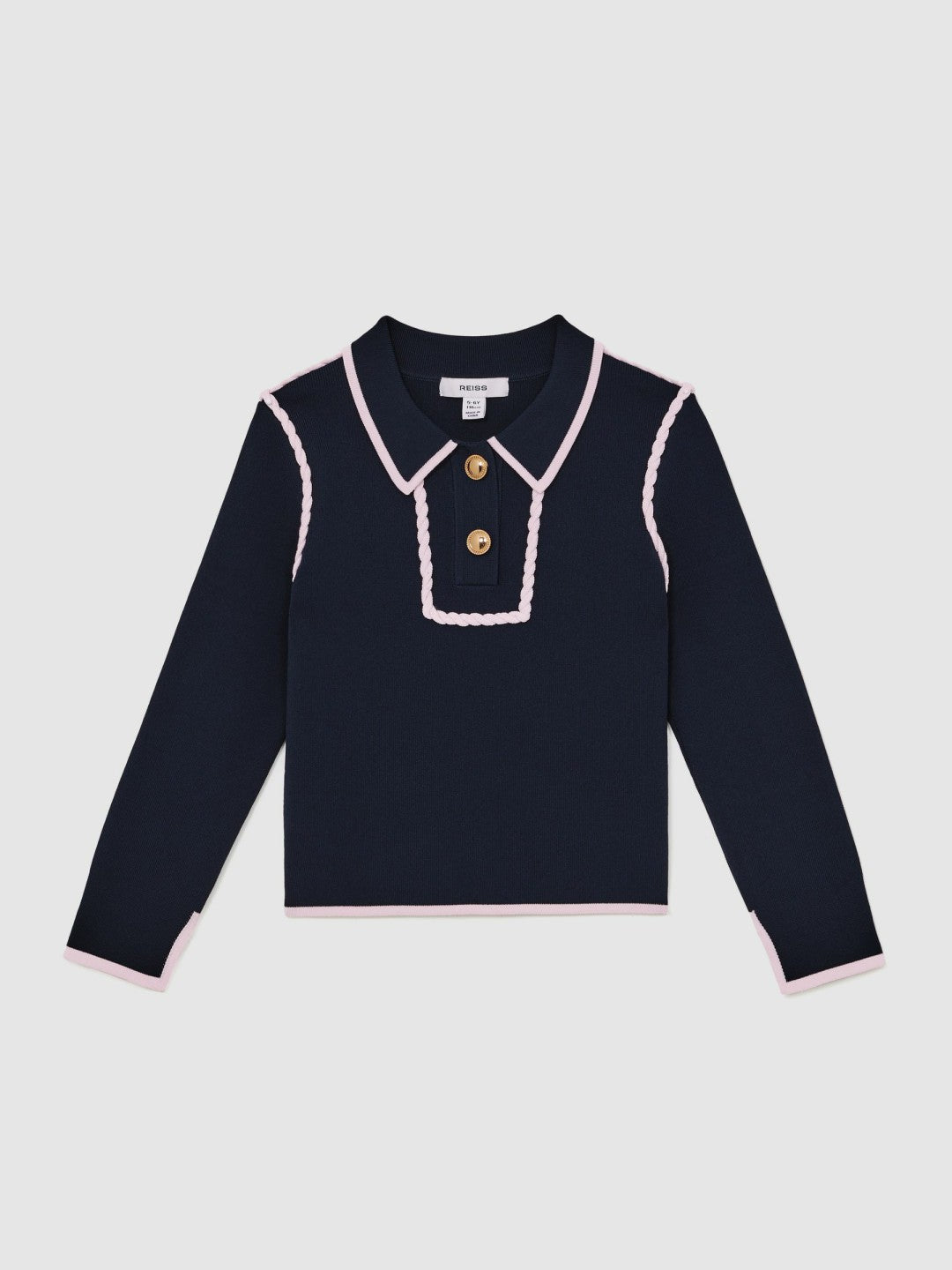 Reiss Affordable - 13-14 yrs Piped Knitted Collar Top in Navy