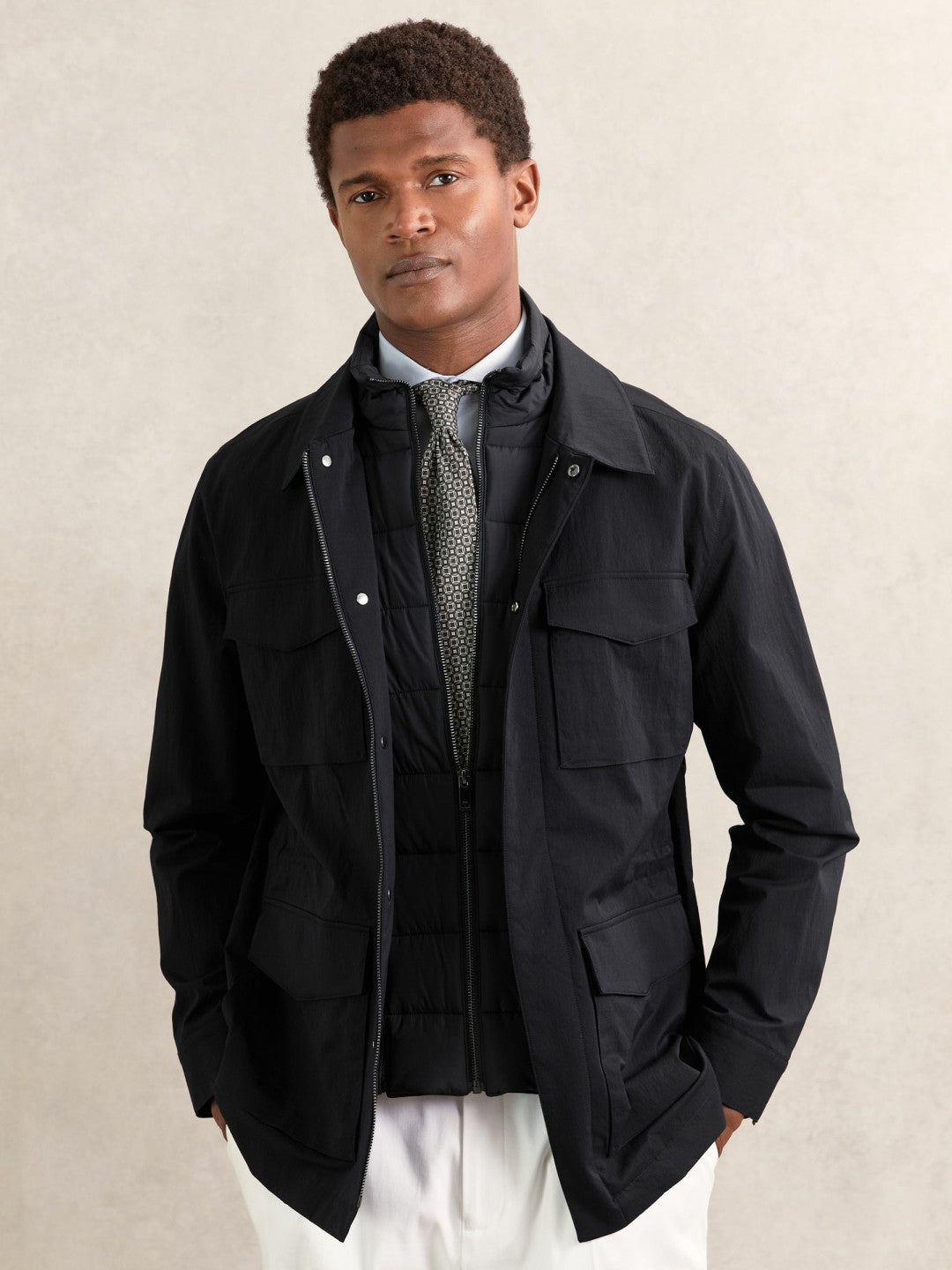 Reiss Featured - Removable-Gilet Safari Jacket in Navy