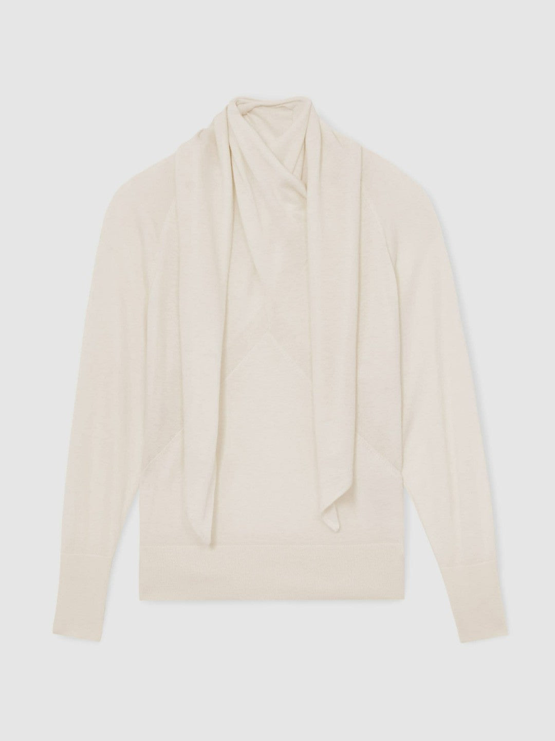 Reiss Featured - Wool Scarf-Tie Draped Jumper in Cream