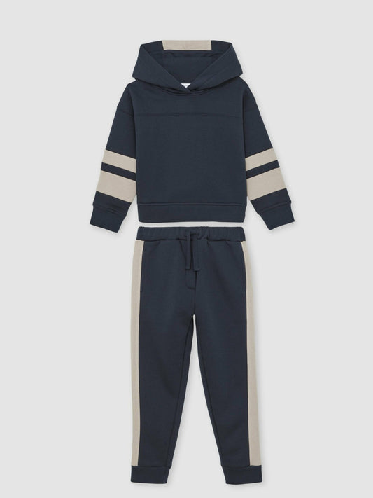 Reiss Sale - Cotton-Blend Joggers and Hoodie Set in Navy