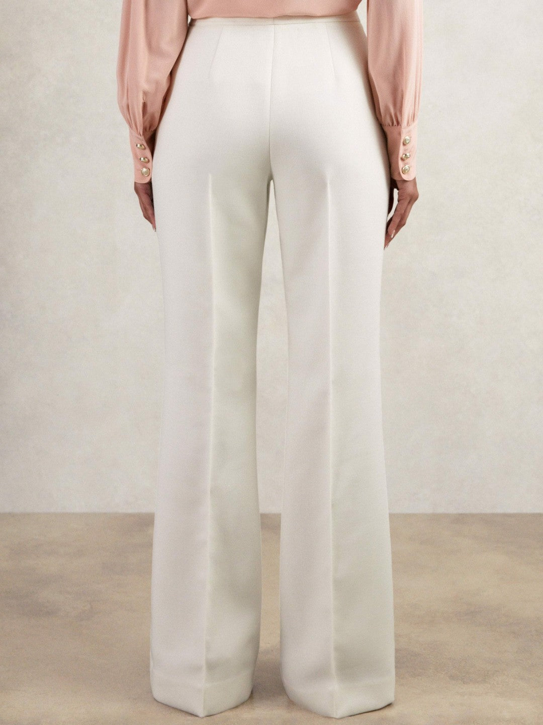 Reiss Best Seller - Twill Button-Tab Flared Trousers With Wool in White