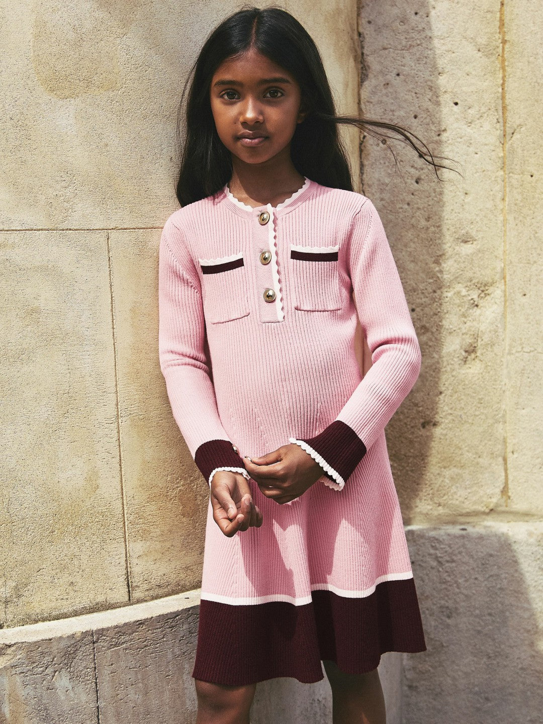 Reiss Deal - 3-9 yrs Scallop-Trim Rib-Knit Dress in Pink
