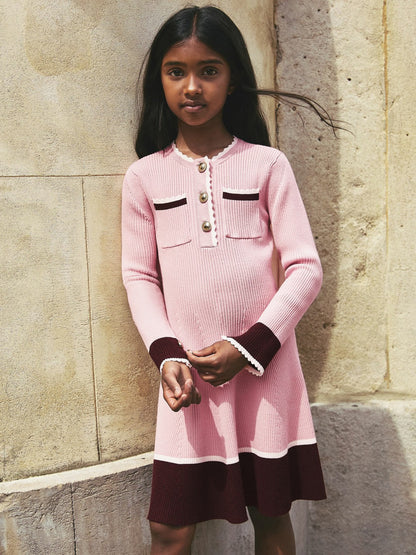 Reiss Deal - 3-9 yrs Scallop-Trim Rib-Knit Dress in Pink