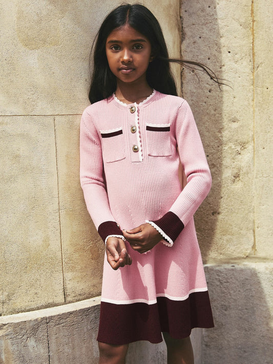 Reiss Deal - 3-9 yrs Scallop-Trim Rib-Knit Dress in Pink