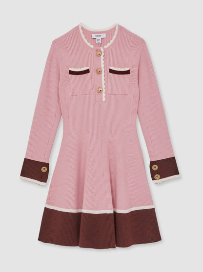 Reiss Deal - 3-9 yrs Scallop-Trim Rib-Knit Dress in Pink