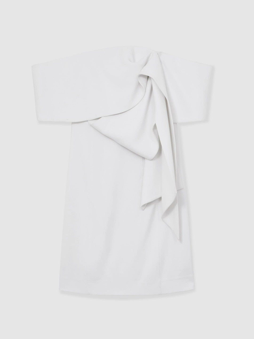 Reiss Sculptural Off-Shoulder Mini Dress in Ivory