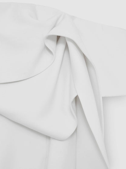 Reiss Sculptural Off-Shoulder Mini Dress in Ivory