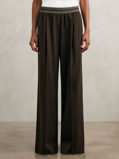 Reiss Deal - Petite Wide-Leg Contrast-Waistband Trousers in Chocolate Brown
