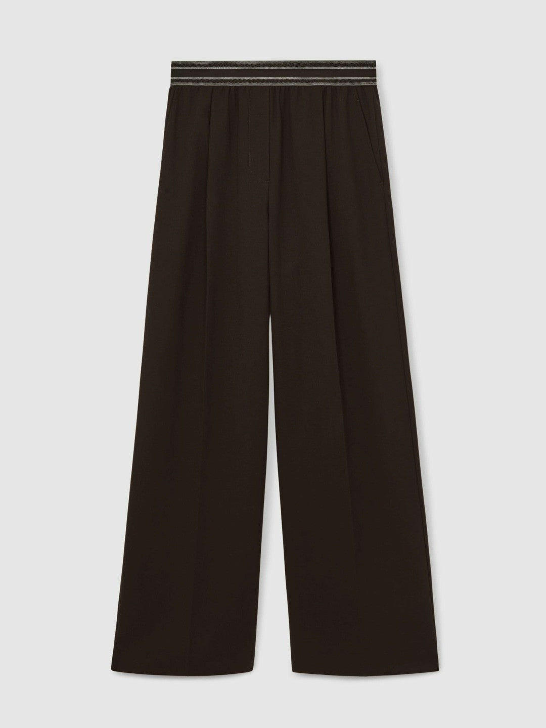 Reiss Deal - Petite Wide-Leg Contrast-Waistband Trousers in Chocolate Brown
