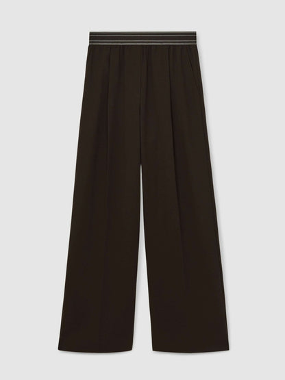 Reiss Deal - Petite Wide-Leg Contrast-Waistband Trousers in Chocolate Brown