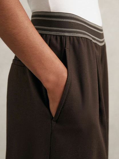 Reiss Deal - Petite Wide-Leg Contrast-Waistband Trousers in Chocolate Brown