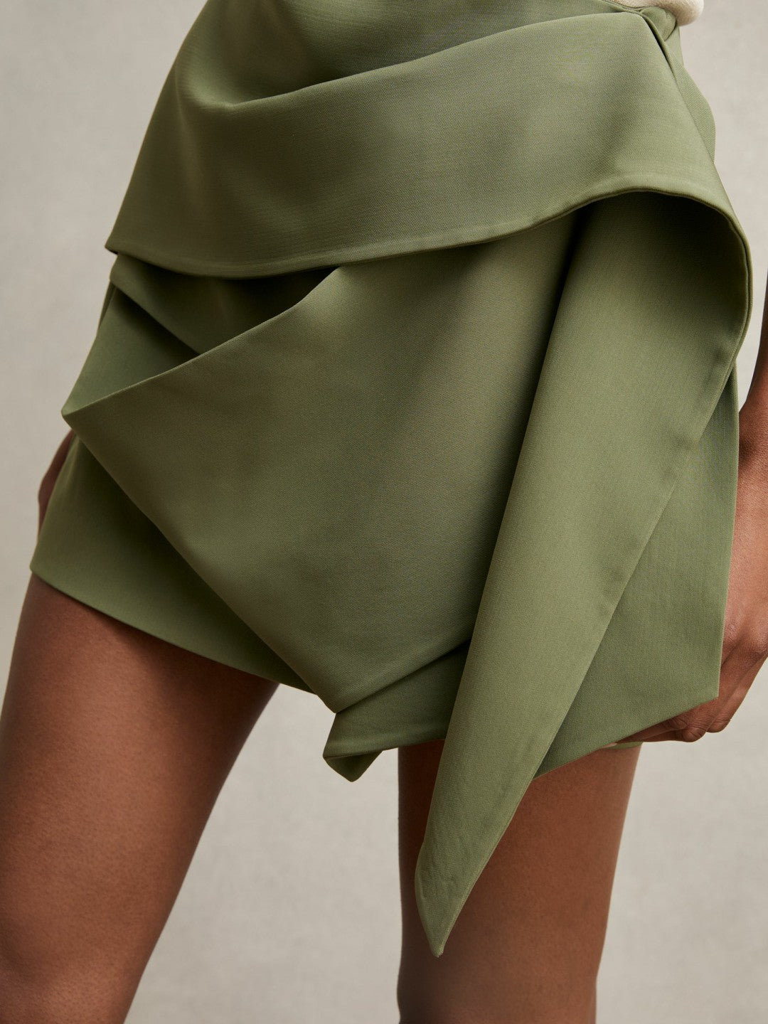 Reiss Sculptural Mini Skirt in Green