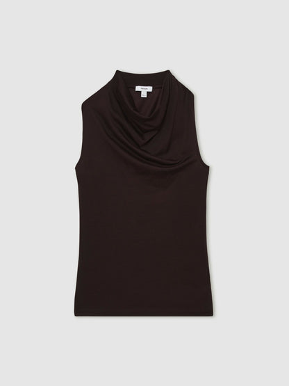Reiss Cotton-Blend Cowl-Neck Sleeveless Top in Plum Purple