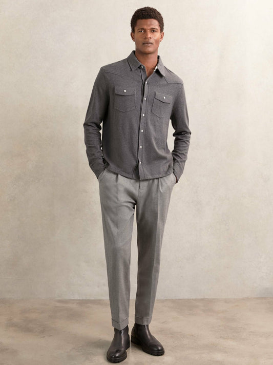 Reiss Popular Choice - Cotton-Cashmere Western Knitted Shirt in Charcoal Grey
