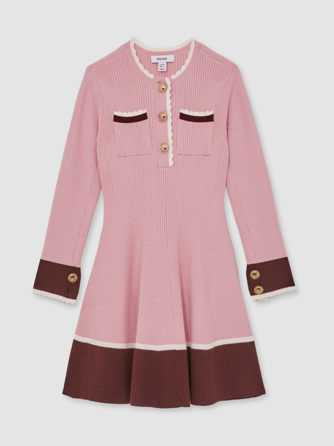 Reiss Popular Choice - 13-14 yrs Scallop-Trim Rib-Knit Dress in Pink
