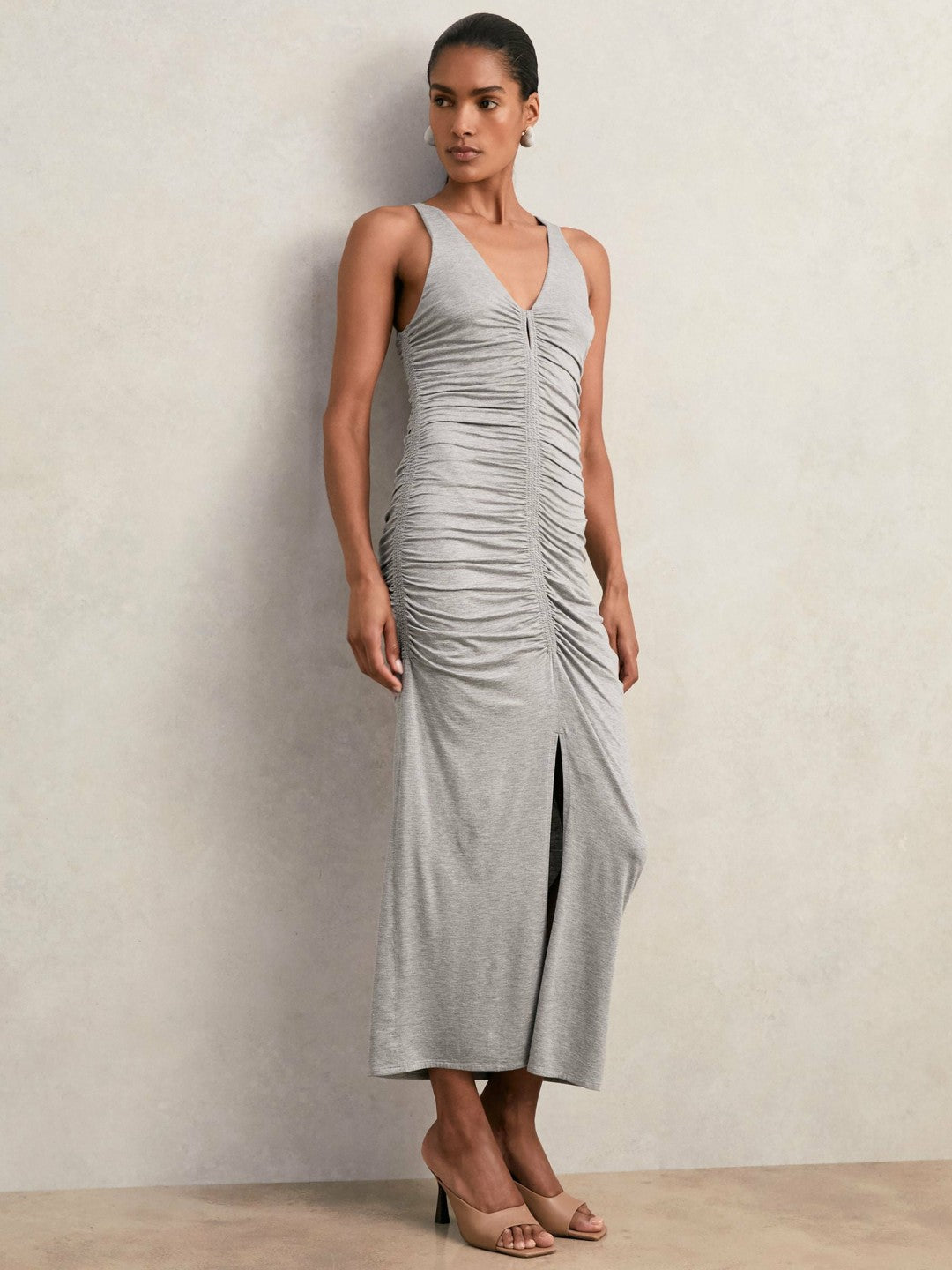 Reiss Offer - Stretch-Modal Ruched Jersey Dress in Grey