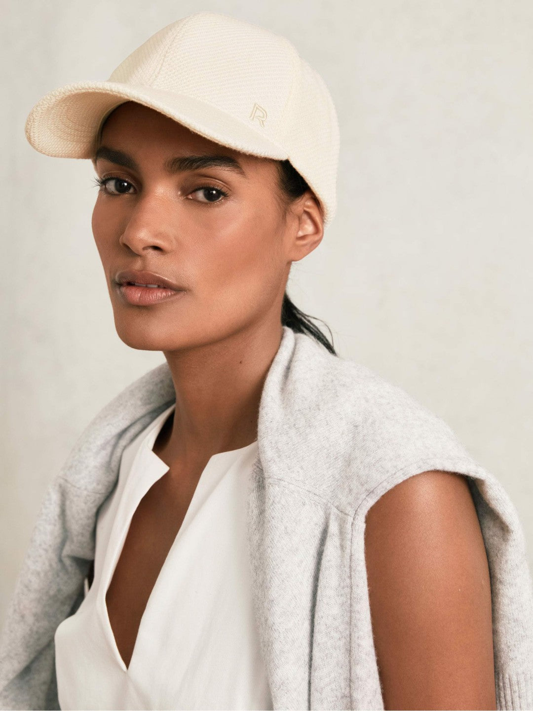 Reiss Waffle-Knit Baseball Cap in Neutral