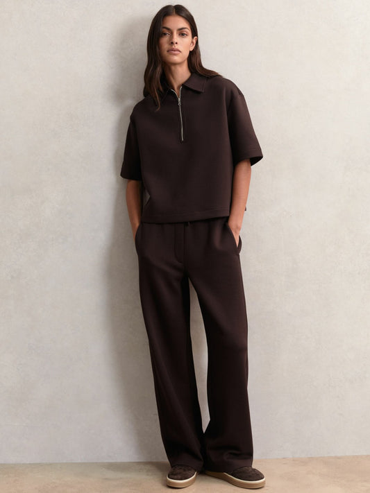 Reiss Popular Choice - Short-Sleeve Half-Zip Sweatshirt in Plum Purple