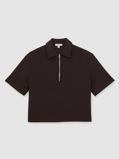 Reiss Popular Choice - Short-Sleeve Half-Zip Sweatshirt in Plum Purple