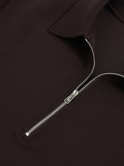 Reiss Popular Choice - Short-Sleeve Half-Zip Sweatshirt in Plum Purple