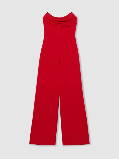 Reiss Offer - Structured Strapless Wide-Leg Jumpsuit in Red