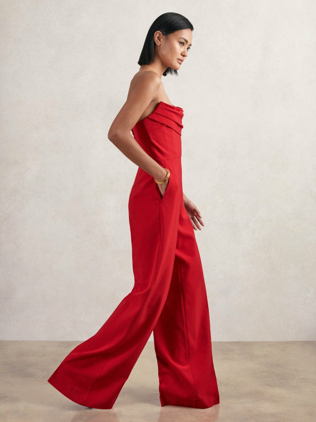 Reiss Offer - Structured Strapless Wide-Leg Jumpsuit in Red
