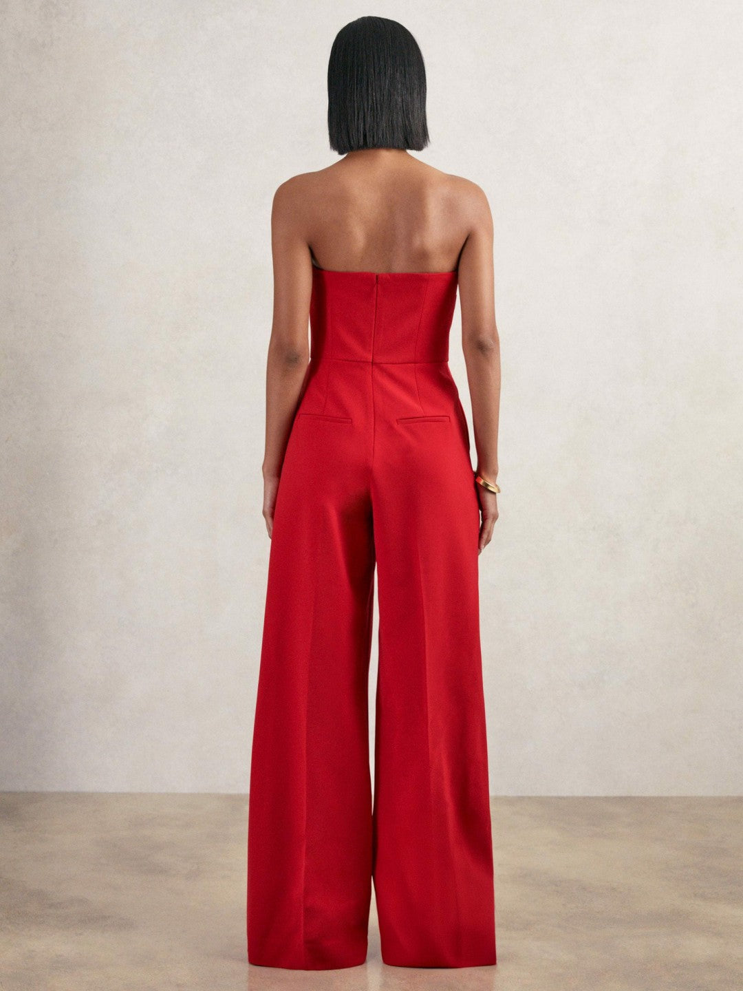 Reiss Offer - Structured Strapless Wide-Leg Jumpsuit in Red
