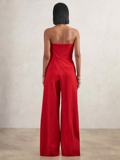 Reiss Offer - Structured Strapless Wide-Leg Jumpsuit in Red