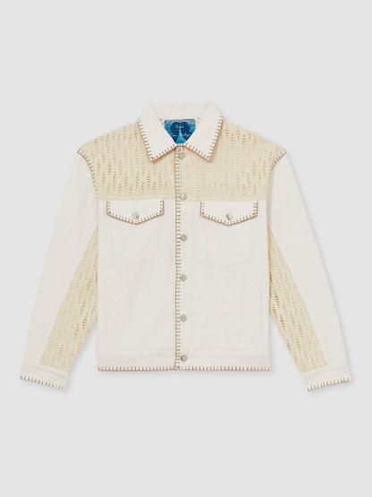 Reiss Affordable - | Tom Daley Crochet Denim Jacket in Off White