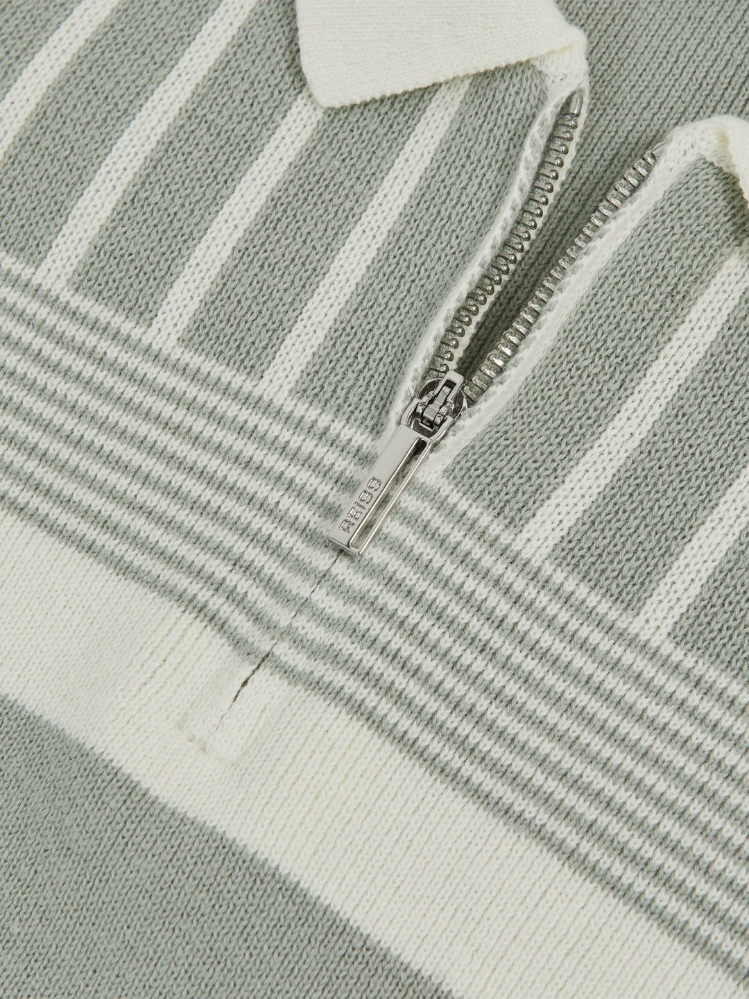 Reiss 3-9 yrs Cotton Stripe Knit Half-Zip Polo Shirt in Sage Green/Off White