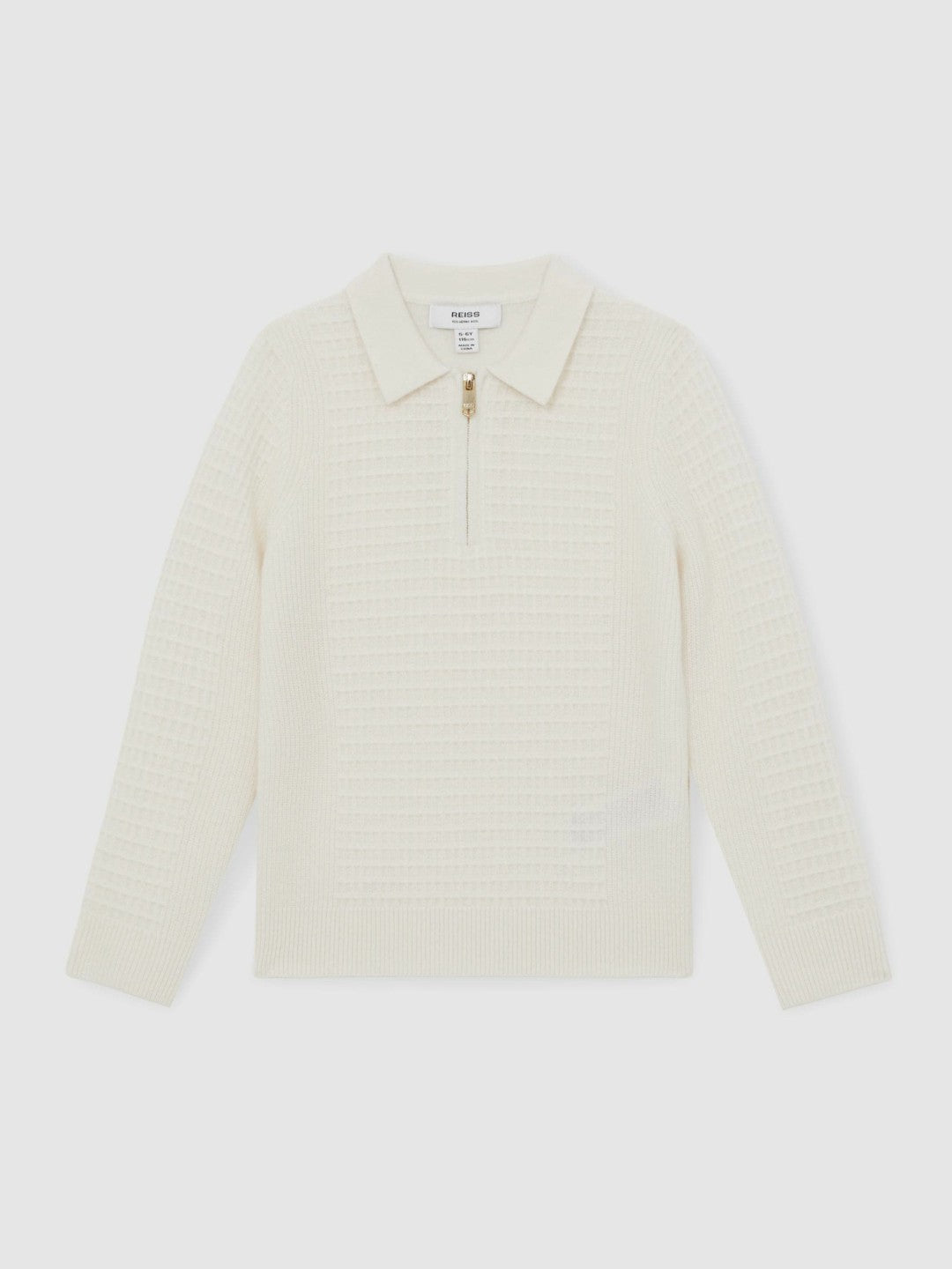 Reiss Popular Choice - 9-13 yrs Wool Waffle-Knit Half-Zip Polo Shirt in Off White