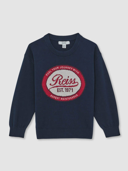 Reiss Savings - 9-13 yrs Cotton Motor Cars Logo Jumper in Navy
