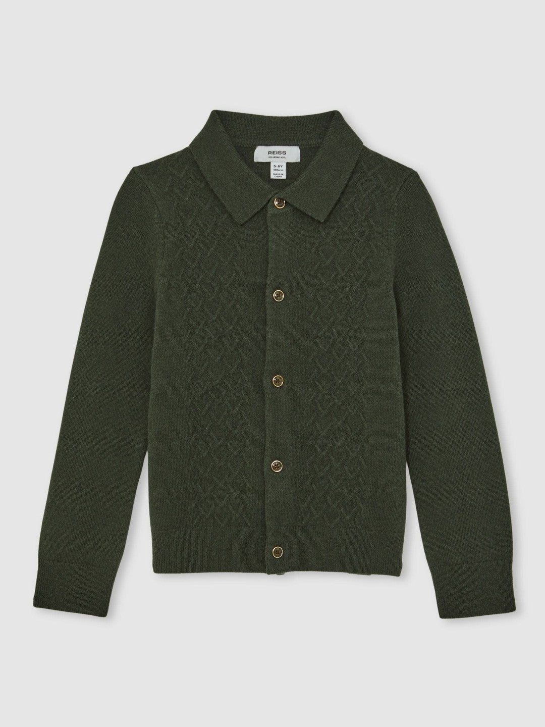 Reiss Best Seller - 3-9 yrs Wool V-Stitch Button-Through Cardigan in Forest Green